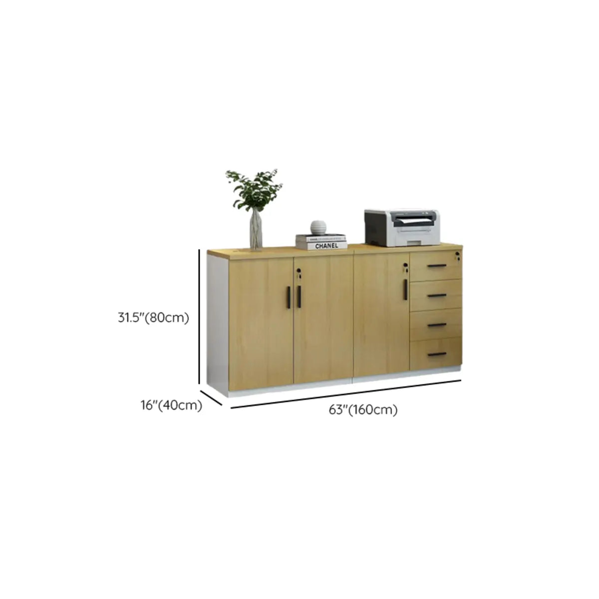 Wooden Lockable Horizontal Natural Office Storage Cabinet Image - 16