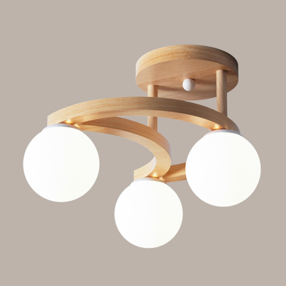 Wooden Moon Glass Globe Semi-Flush Mount Light 3-Light Image - 4