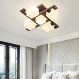 Wooden Multi-Cube White Glass Semi-Flush Mount Light Image - 11