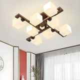 Wooden Multi-Cube White Glass Semi-Flush Mount Light Image - 12