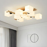 Wooden Multi-Cube White Glass Semi-Flush Mount Light Image - 13