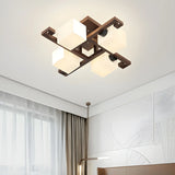 Wooden Multi-Cube White Glass Semi-Flush Mount Light Image - 14