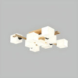 Wooden Multi-Cube White Glass Semi-Flush Mount Light Image - 18