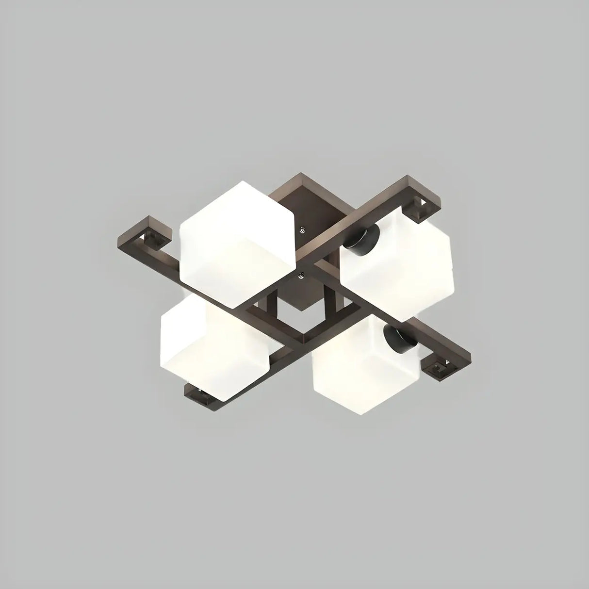 Wooden Multi-Cube White Glass Semi-Flush Mount Light Image - 19