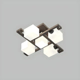 Wooden Multi-Cube White Glass Semi-Flush Mount Light Image - 20