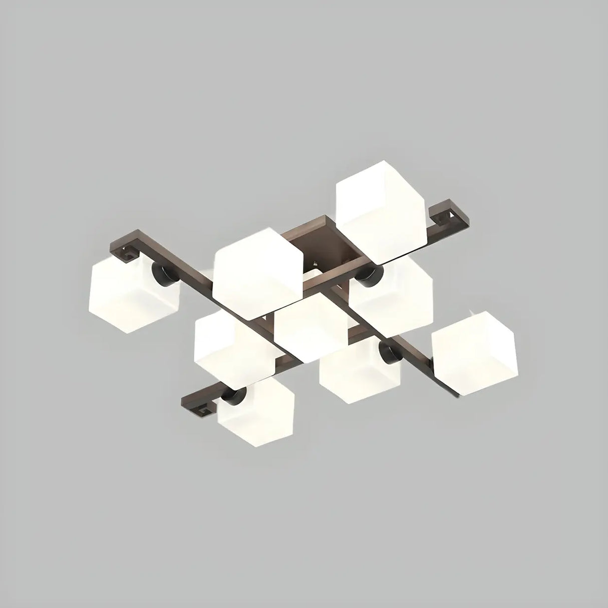 Wooden Multi-Cube White Glass Semi-Flush Mount Light Image - 22