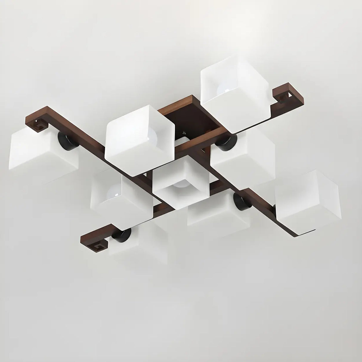 Wooden Multi-Cube White Glass Semi-Flush Mount Light Image - 7