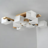 Wooden Multi-Cube White Glass Semi-Flush Mount Light Image - 8