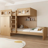 Wooden Natural Bunk Bed with Storage and Cabinet Image - 1