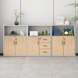 Wooden Natural Finish Lockable Door Office Storage Cabinet Image - 1