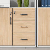 Wooden Natural Finish Lockable Door Office Storage Cabinet Image - 12