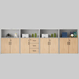 Wooden Natural Finish Lockable Door Office Storage Cabinet Image - 13