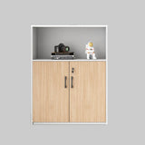 Wooden Natural Finish Lockable Door Office Storage Cabinet Image - 2