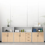 Wooden Natural Finish Lockable Door Office Storage Cabinet Image - 4