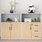 Wooden Natural Finish Lockable Door Office Storage Cabinet Image - 6