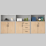 Wooden Natural Finish Lockable Door Office Storage Cabinet Image - 7