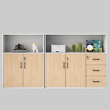 Wooden Natural Finish Lockable Door Office Storage Cabinet Image - 9