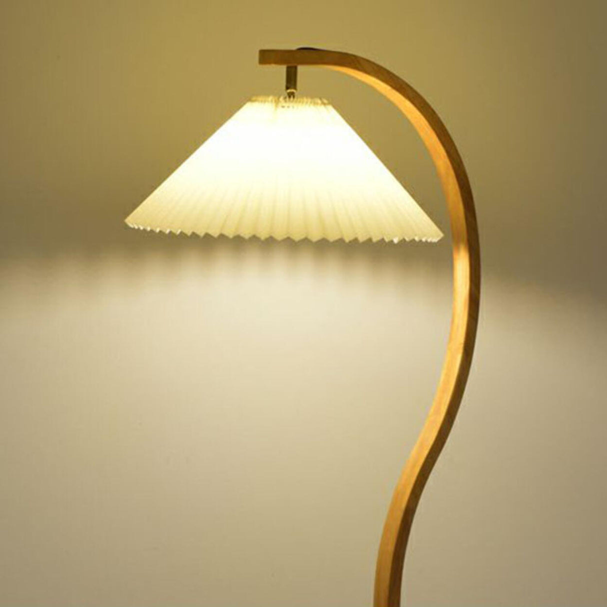 Wooden Pleated Arc Floor Lamp with Storage Shelf Image - 9