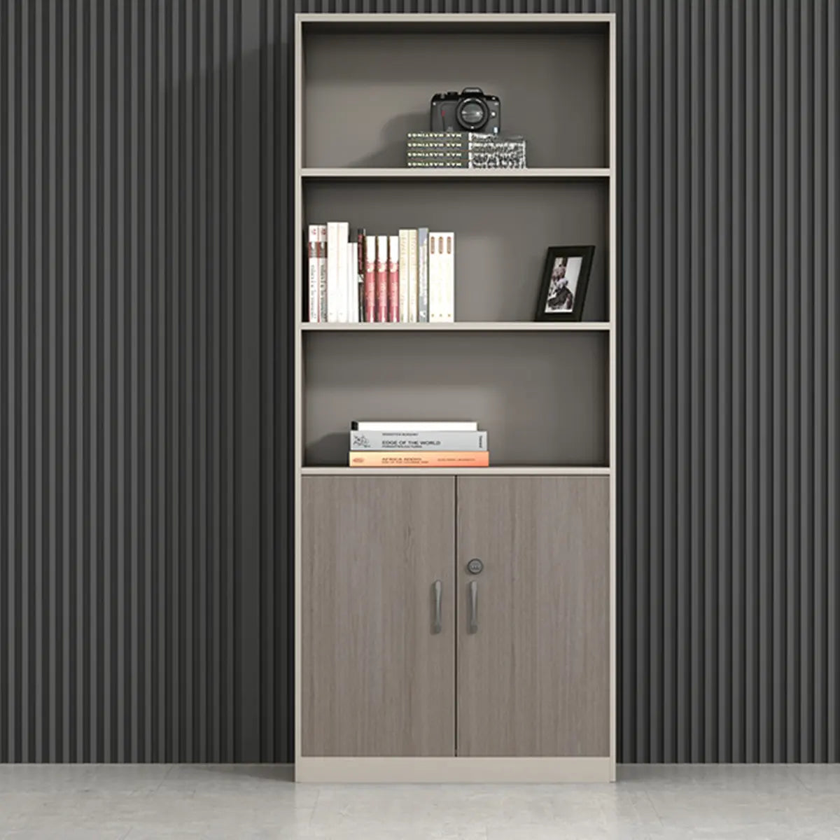 Wooden Rectangular Brown Office Cabinet with Shelves Image - 6