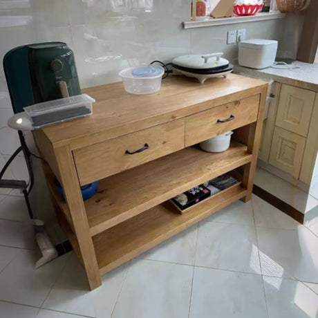 Wooden Rectangular Brown Open Storage Kitchen Island Image - 1