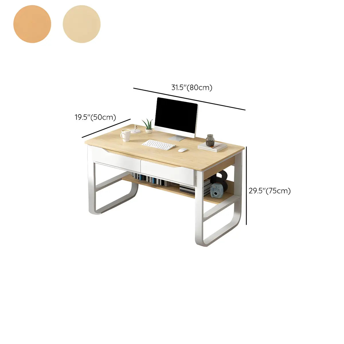 Wooden Rectangular Exterior Shelf Sled Writing Desk 