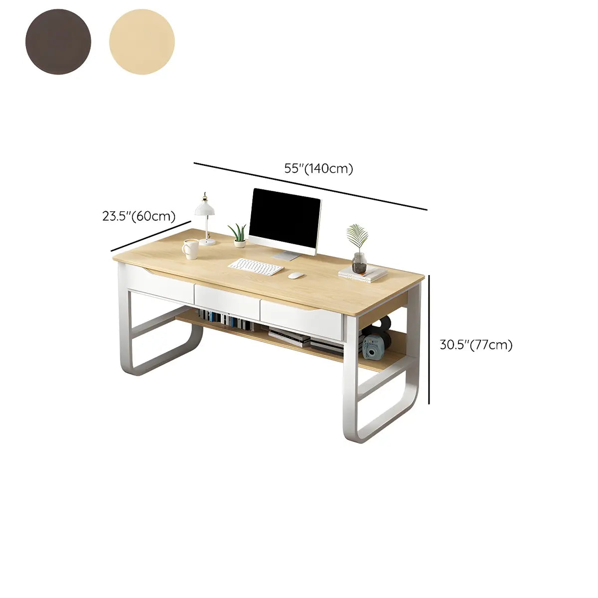 Wooden Rectangular Exterior Shelf Sled Writing Desk Image - 15