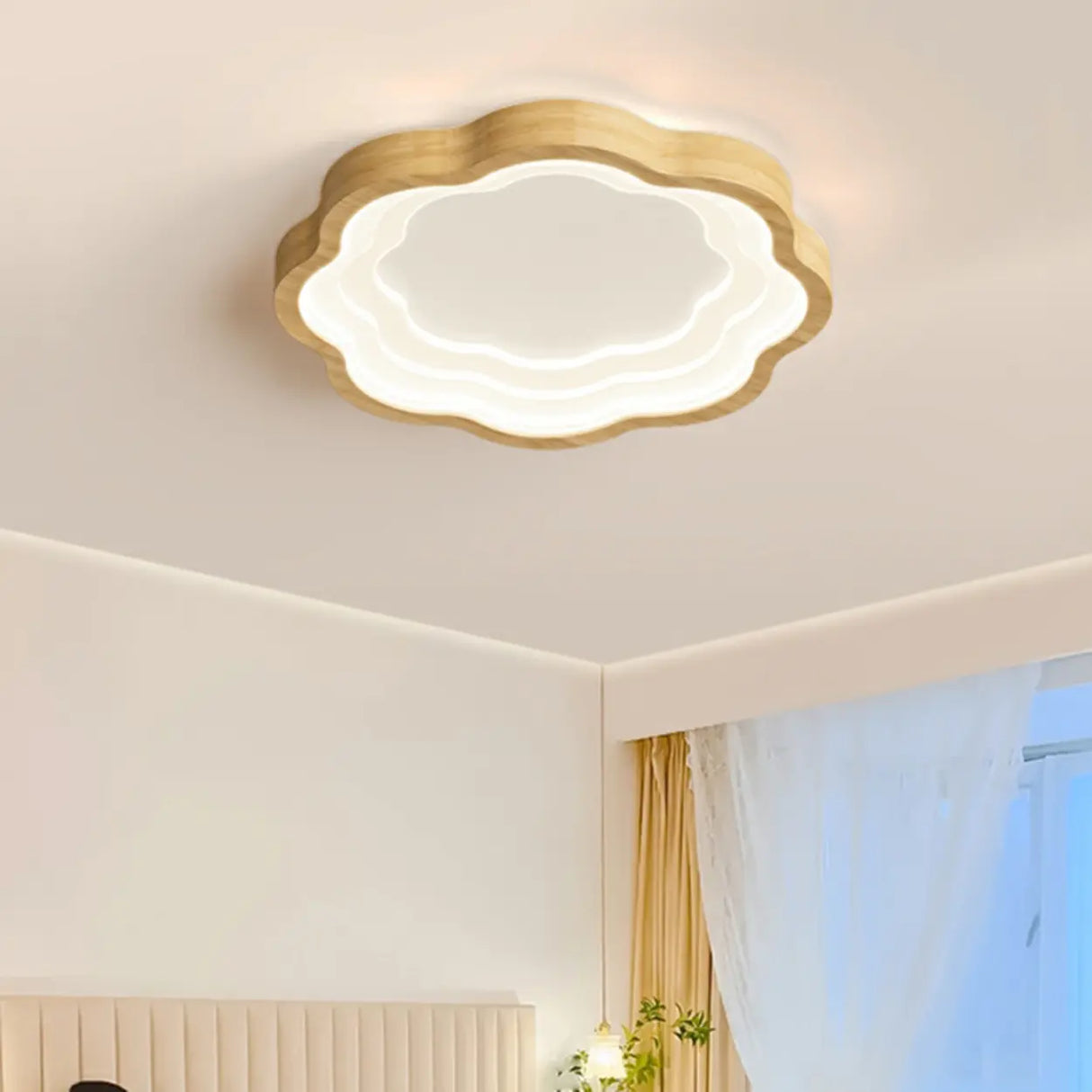 Wooden Rectangular Wave LED Flush Mount Ceiling Light Image - 15