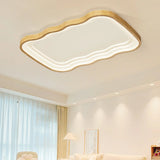 Wooden Rectangular Wave LED Flush Mount Ceiling Light Image - 4