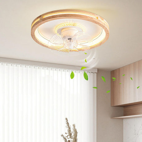 Wooden Round Clear Blade Remote Ceiling Fan with Light Image - 1