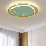 Wooden Round Grass Pattern Square LED Flush Mount Light Image - 11