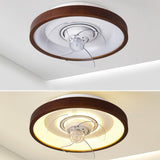 Wooden Round Remote Control Flush Mount Light with Fan  Image - 11