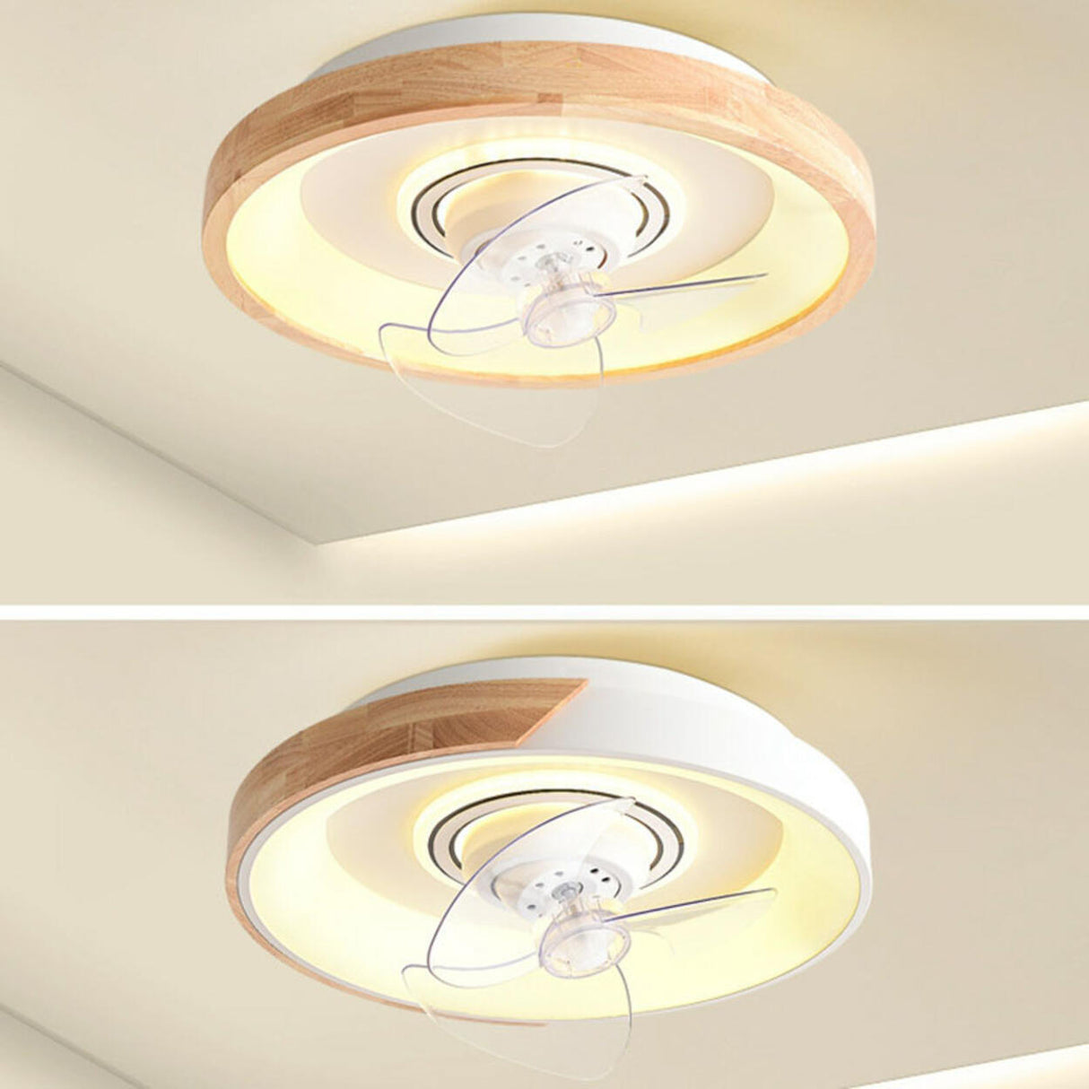 Wooden Round Remote Control Flush Mount Light with Fan  Image - 12