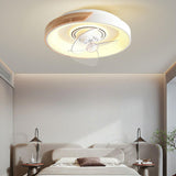 Wooden Round Remote Control Flush Mount Light with Fan  Image - 13