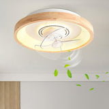 Wooden Round Remote Control Flush Mount Light with Fan  Image - 14