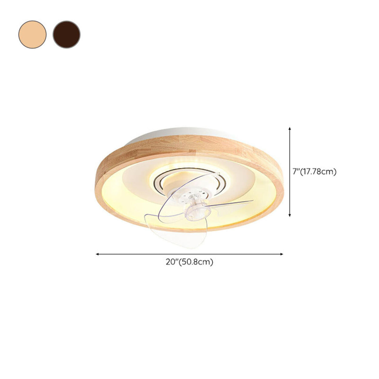 Wooden Round Remote Control Flush Mount Light with Fan  