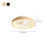 Wooden Round Remote Control Flush Mount Light with Fan  #size