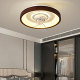 Wooden Round Remote Control Flush Mount Light with Fan  Image - 2