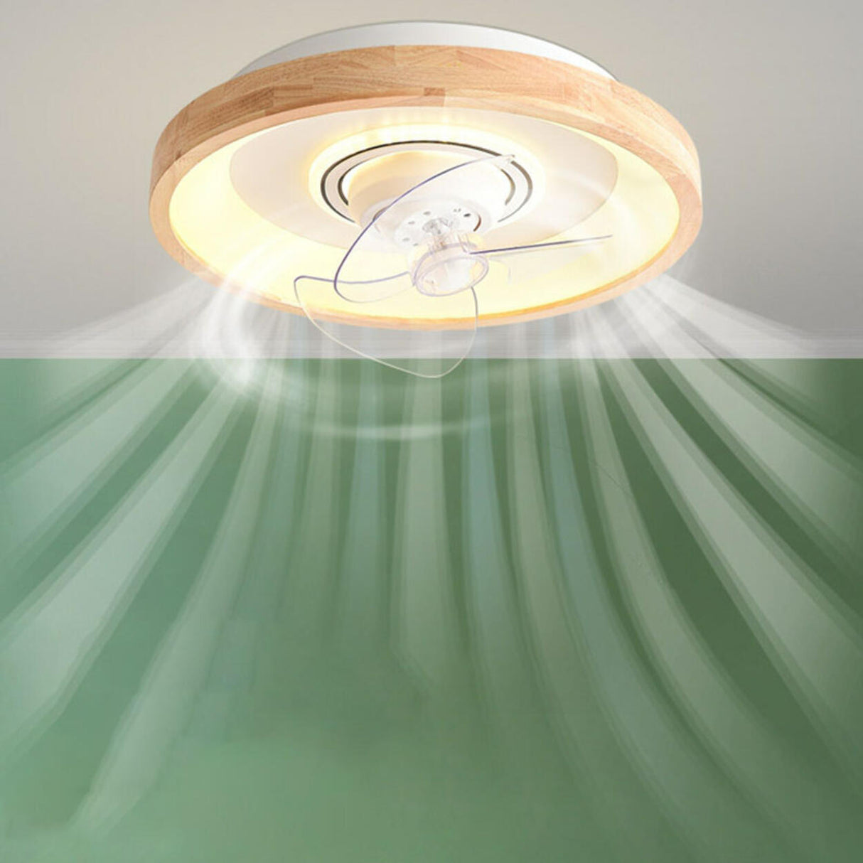 Wooden Round Remote Control Flush Mount Light with Fan  Image - 4