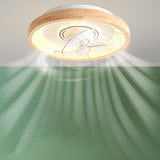 Wooden Round Remote Control Flush Mount Light with Fan  Image - 4