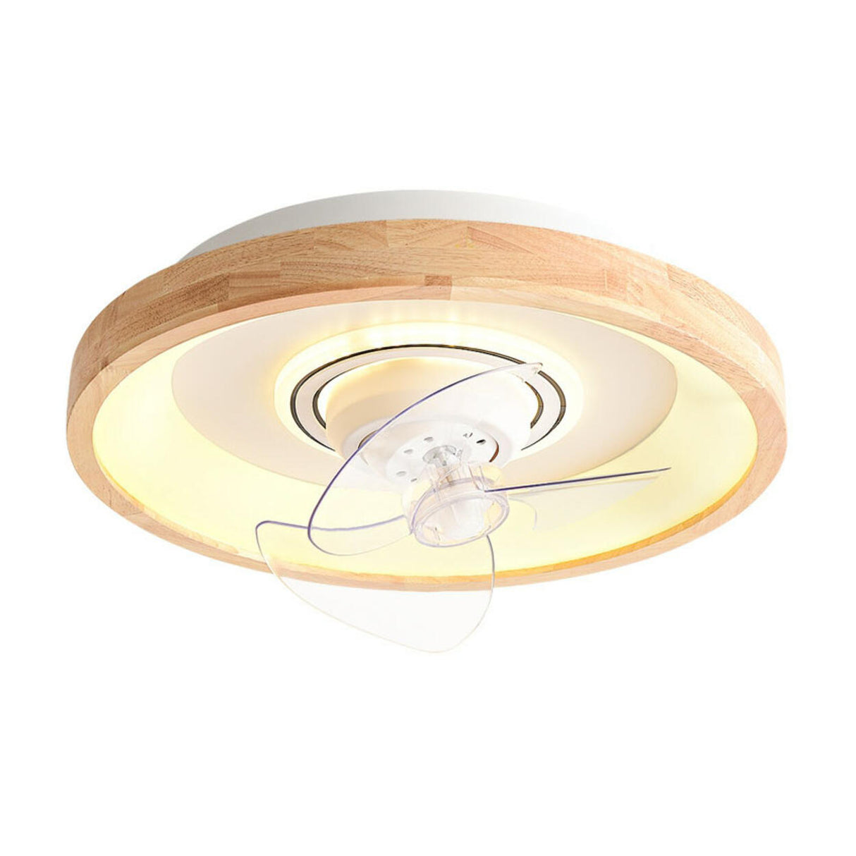 Wooden Round Remote Control Flush Mount Light with Fan  Image - 5