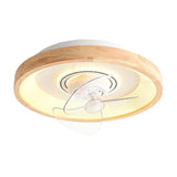 Wooden Round Remote Control Flush Mount Light with Fan  Image - 5