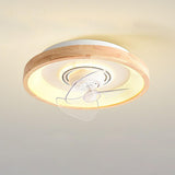 Wooden Round Remote Control Flush Mount Light with Fan  Image - 8