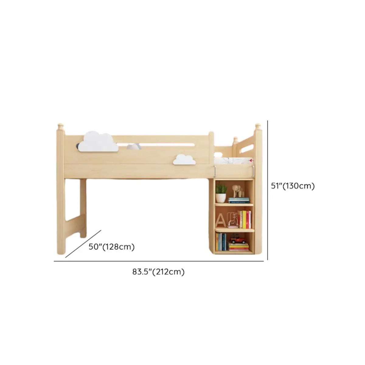 Wooden Storage Loft Bed with Stairs and Guardrail Image - 14