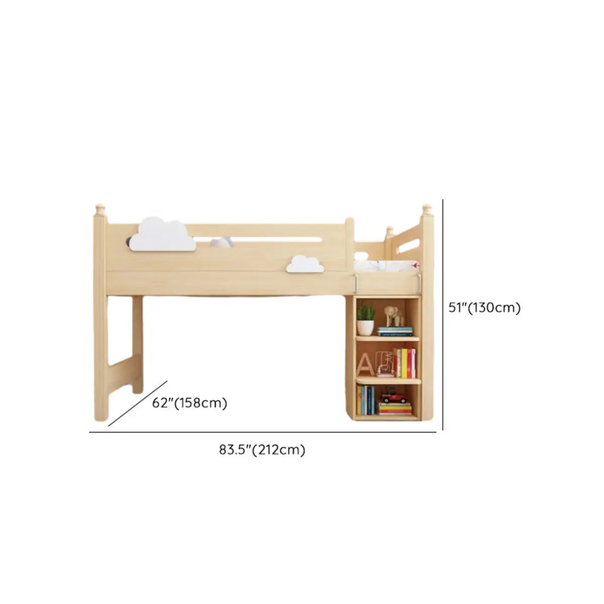 Wooden Storage Loft Bed with Stairs and Guardrail Image - 16