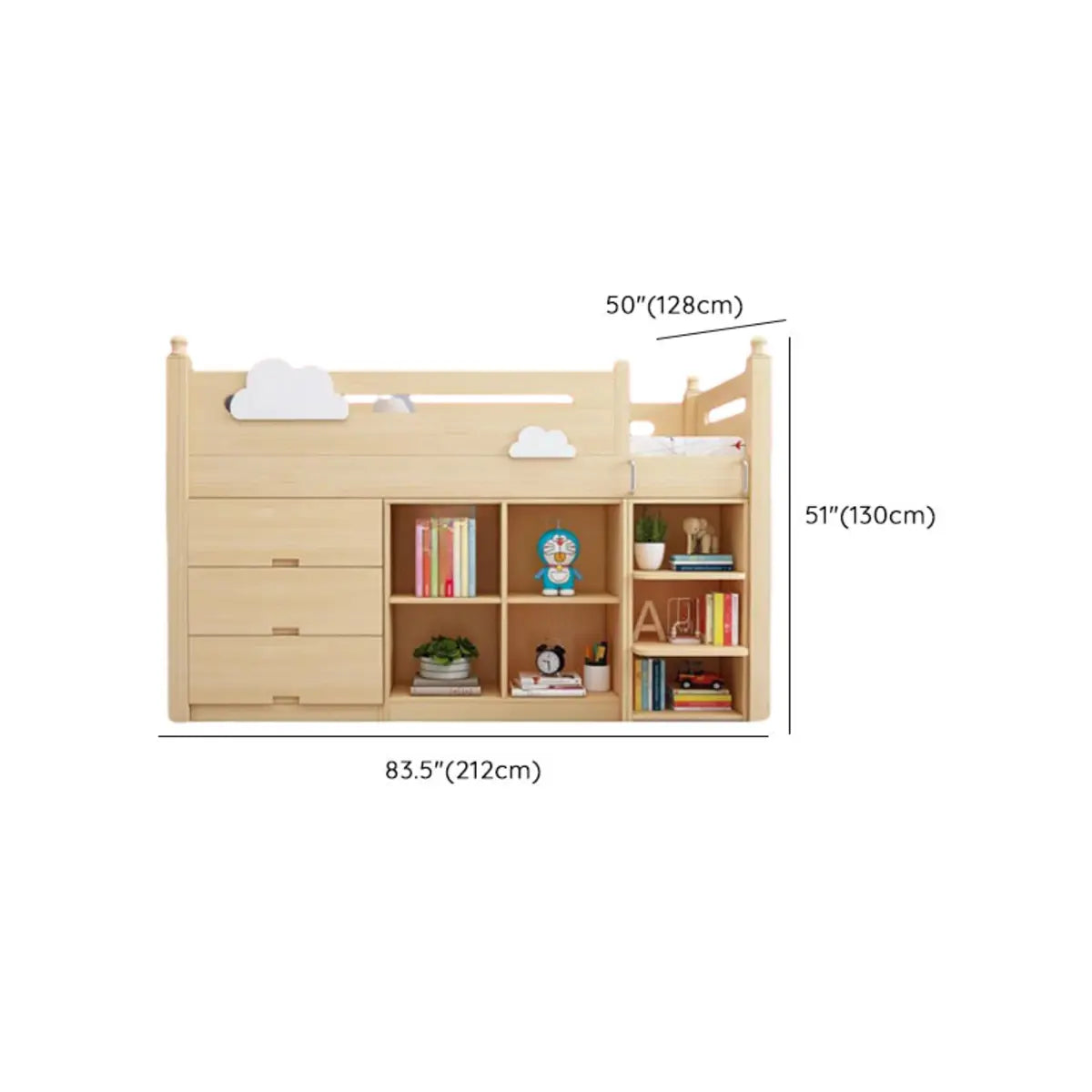 Wooden Storage Loft Bed with Stairs and Guardrail Image - 34