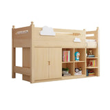 Wooden Storage Loft Bed with Stairs and Guardrail Image - 5