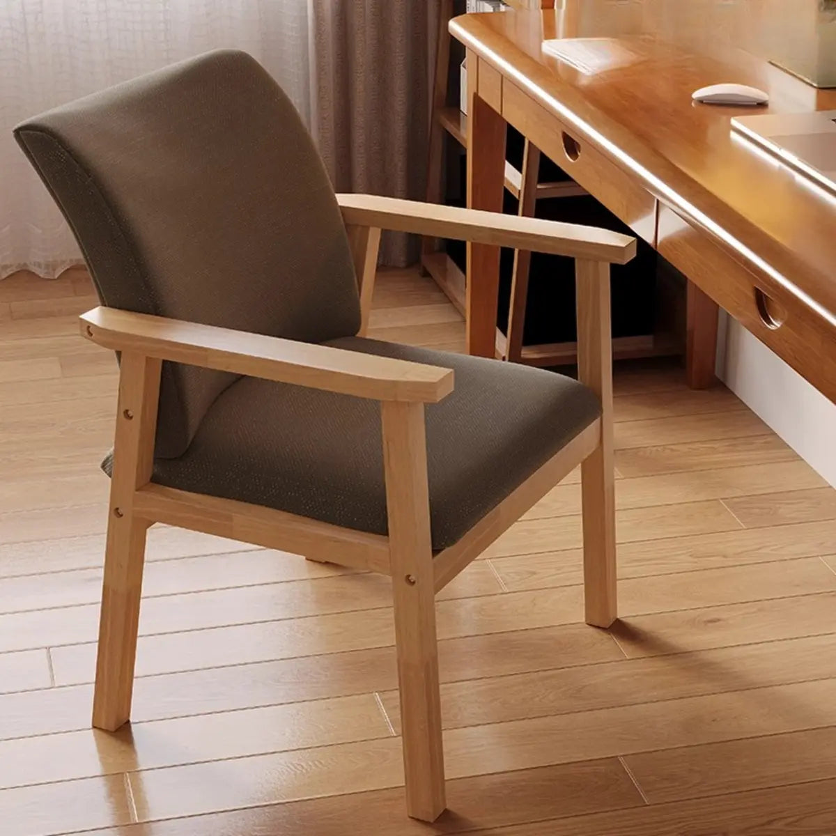 Wooden Upholstered Armrest Dining Chair Light Grey Image - 4