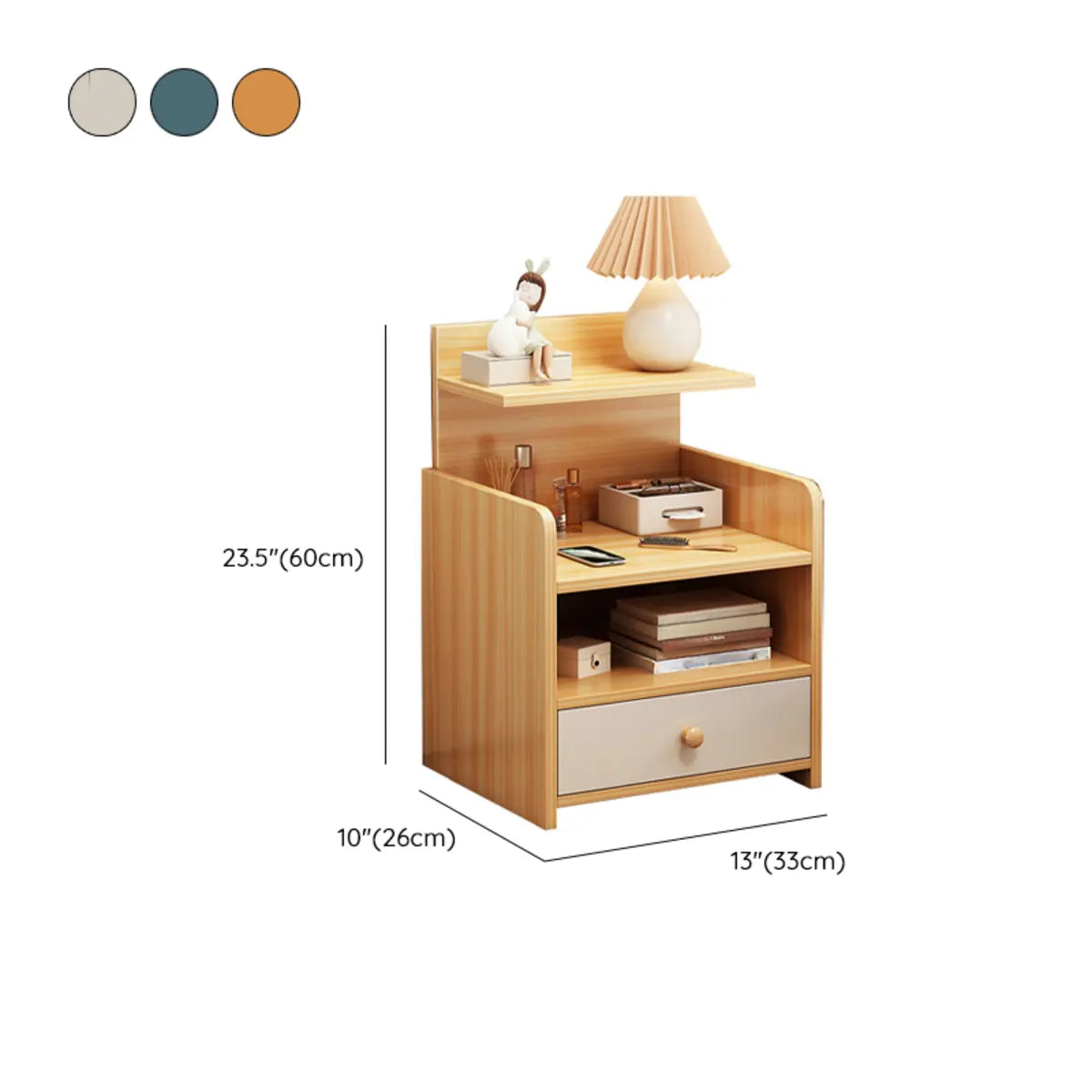 Wooden Walnut 2-Shelf Nightstand with Drawer Storage Image - 19