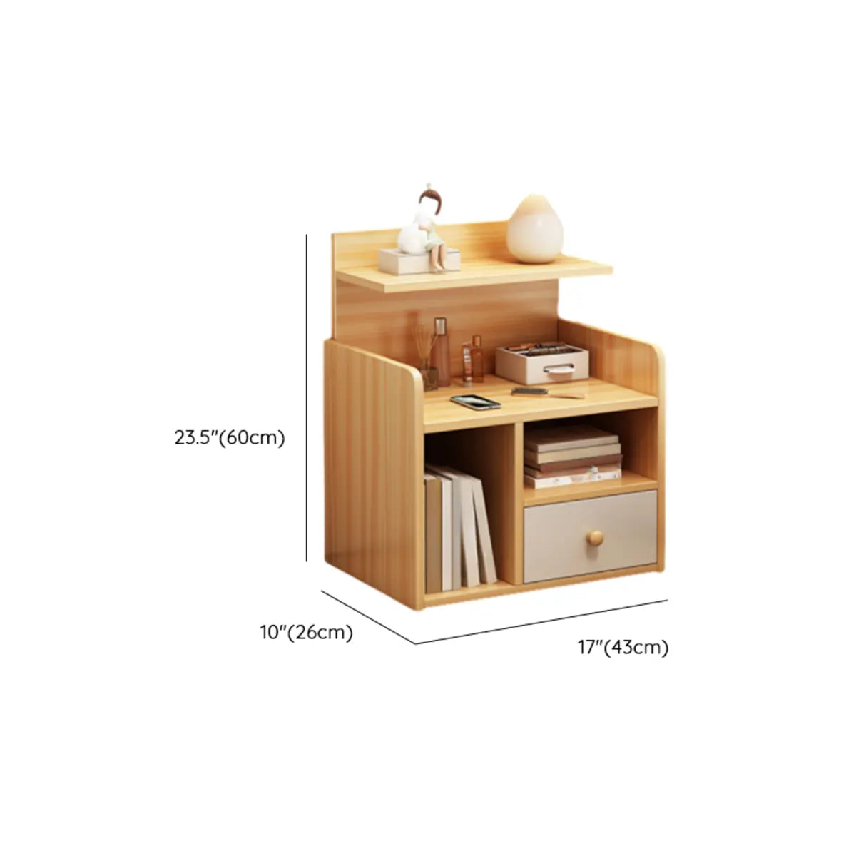 Wooden Walnut 2-Shelf Nightstand with Drawer Storage Image - 24