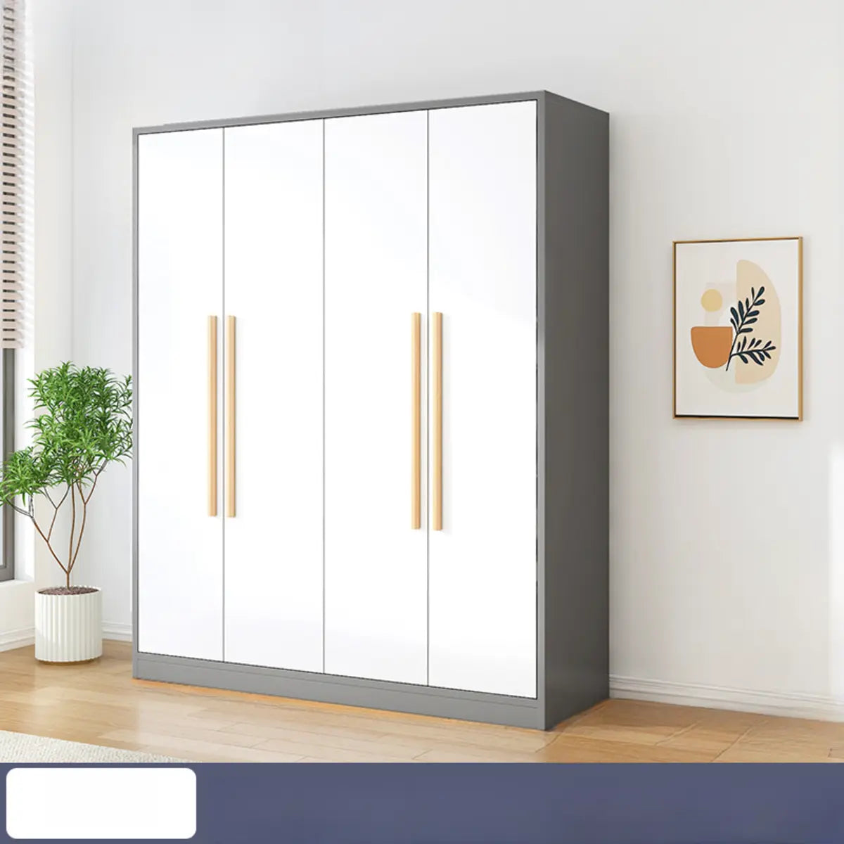 Wooden White Large Storage Armoire with Clothing Rod Image - 17